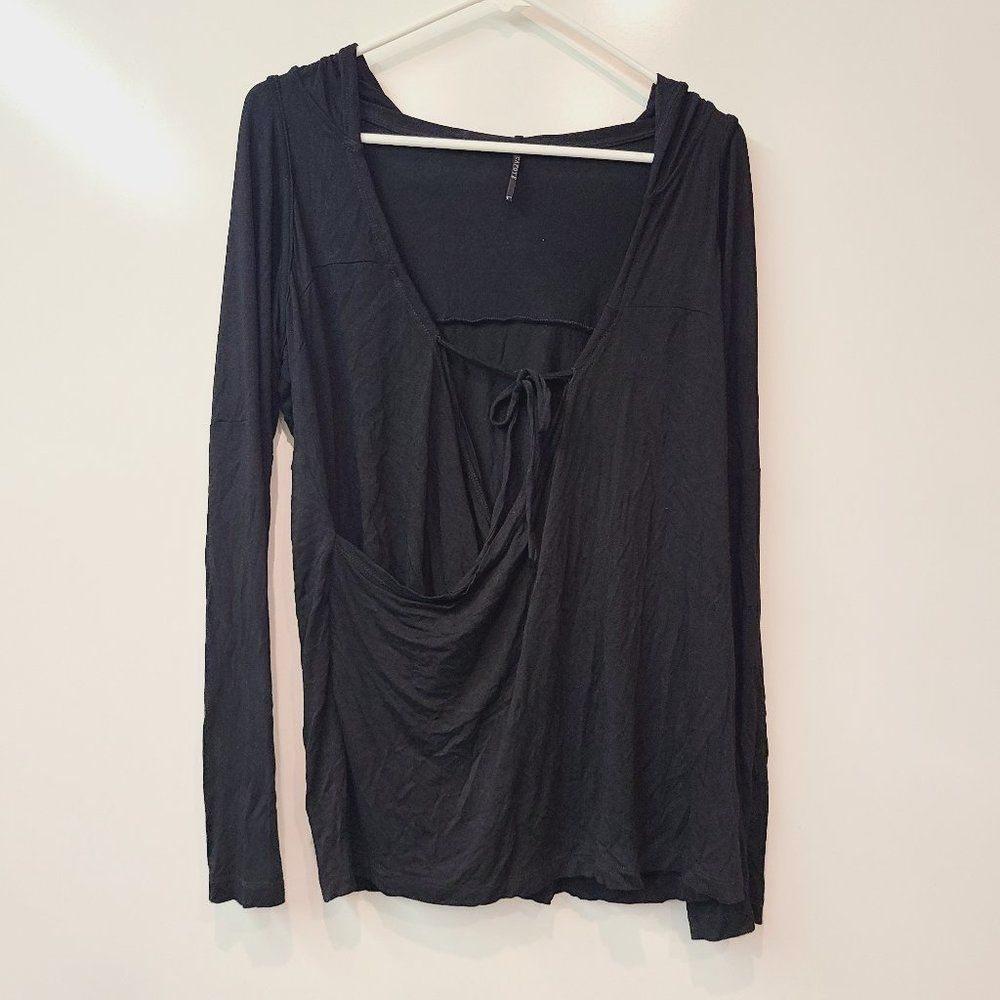Capote Black Draped Deep V Neck Long Sleeve Shirt Hoodie Womens Large